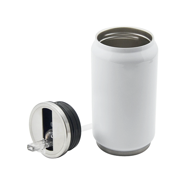 12oz Stainless Steel Soda Can with Straw (White)