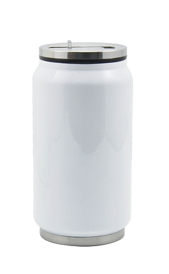 12oz Stainless Steel Soda Can with Straw (White)